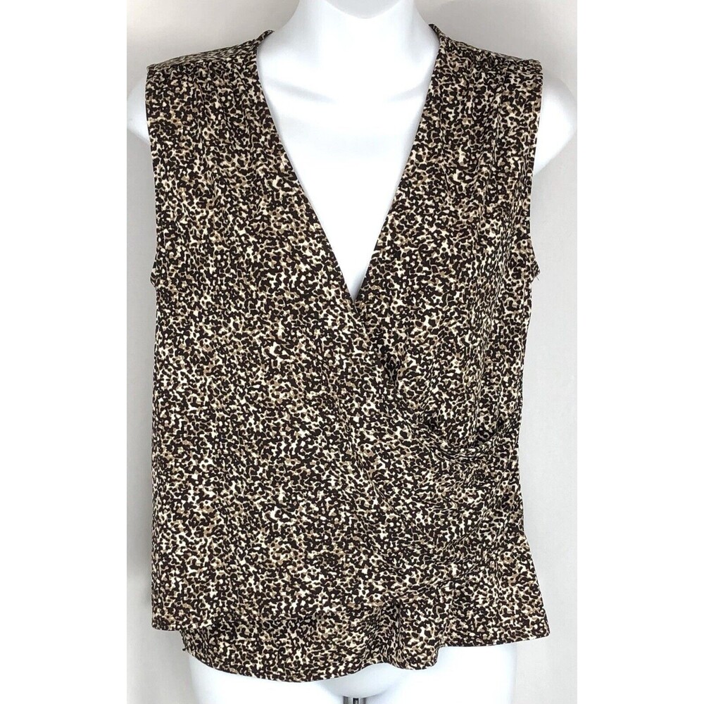 George wrap surplice top M brown cheetah geometric sleeveless stretch Y2K glam